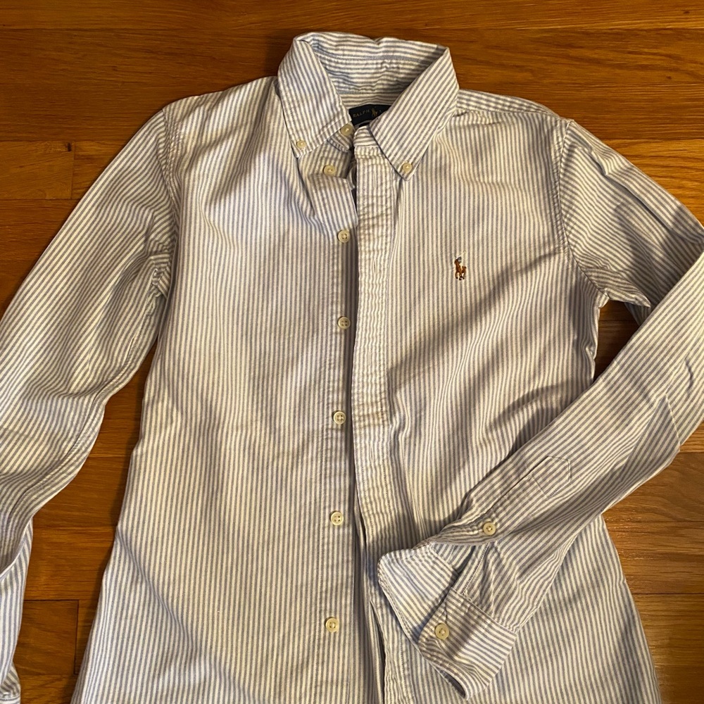 Ralph Lauren Blue and White Striped Button Down